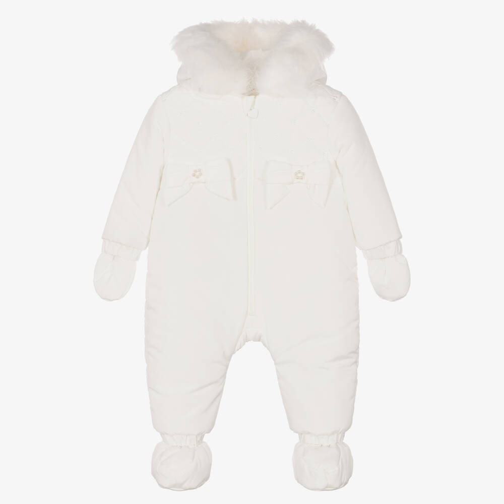 Mintini Baby - Baby Girls Ivory Padded Snowsuit | Childrensalon