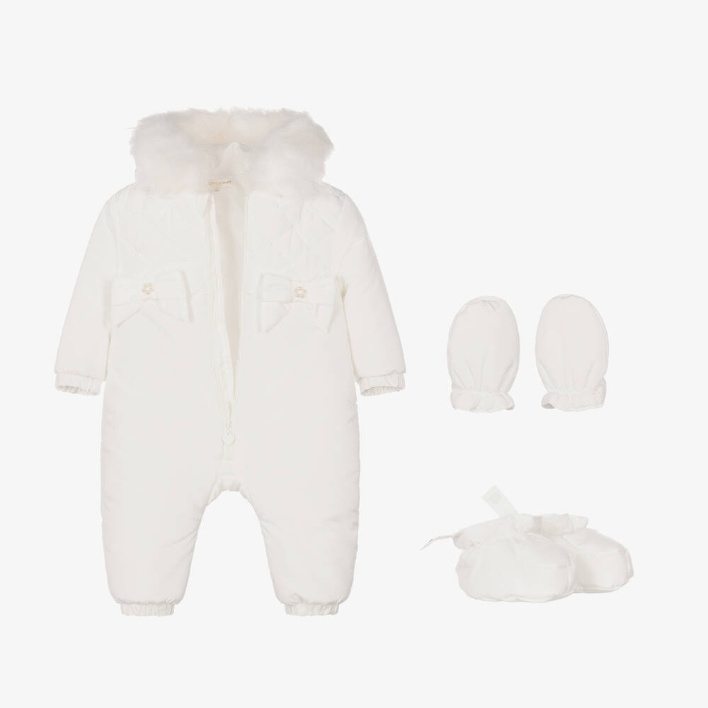 Mintini Baby Baby Girls Ivory Padded Snowsuit Childrensalon Outlet