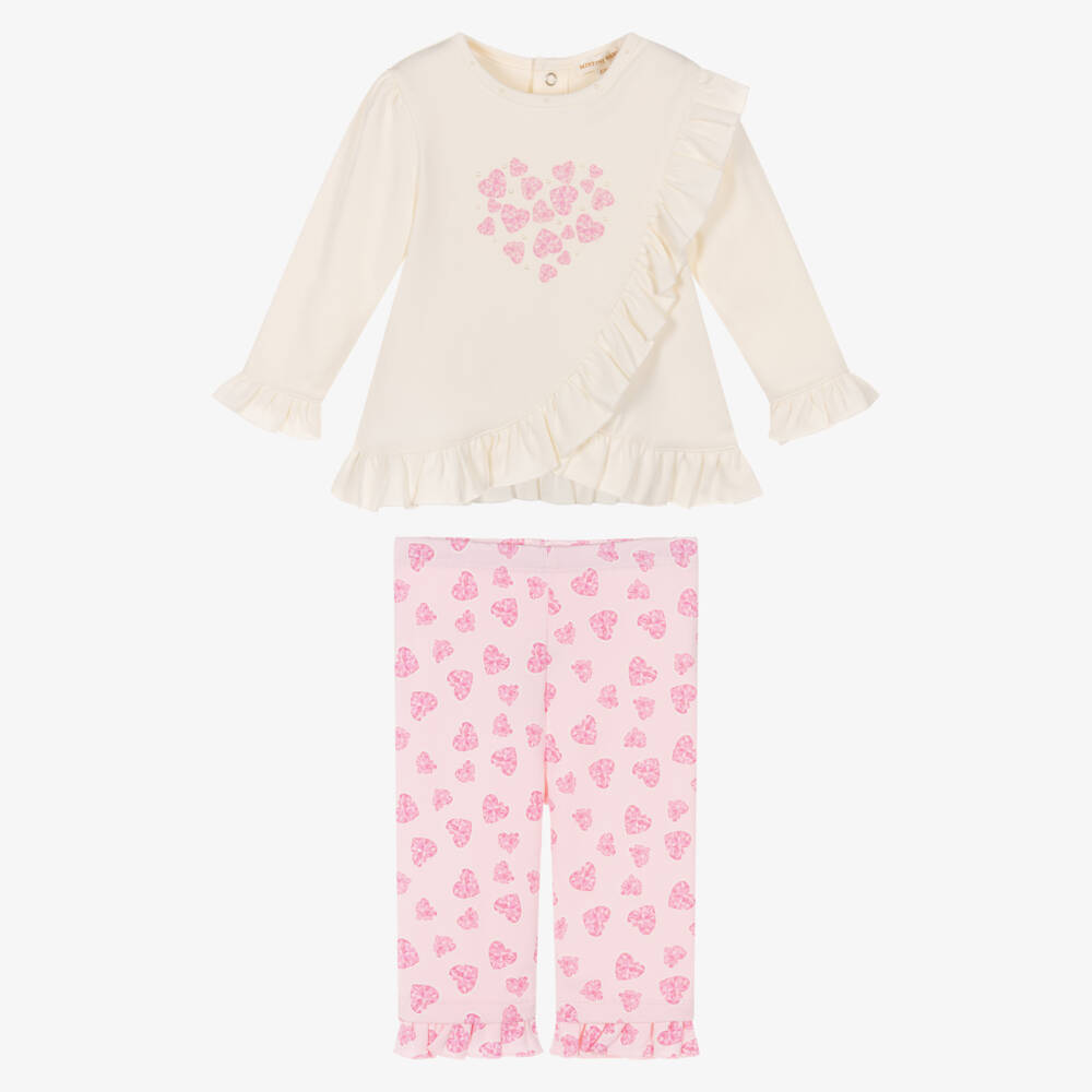 Mintini Baby-Baby Girls Ivory & Pink Heart Leggings Set | Childrensalon Outlet