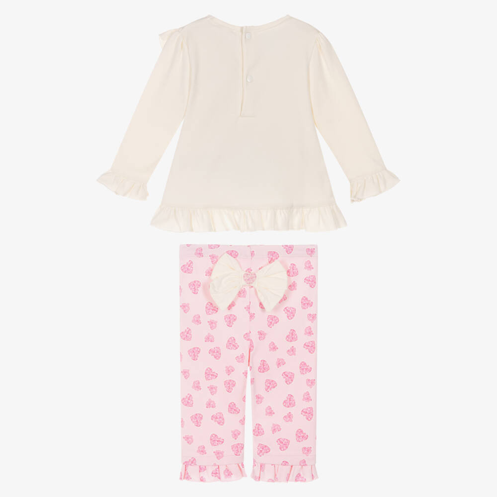 Mintini Baby-Baby Girls Ivory & Pink Heart Leggings Set | Childrensalon Outlet