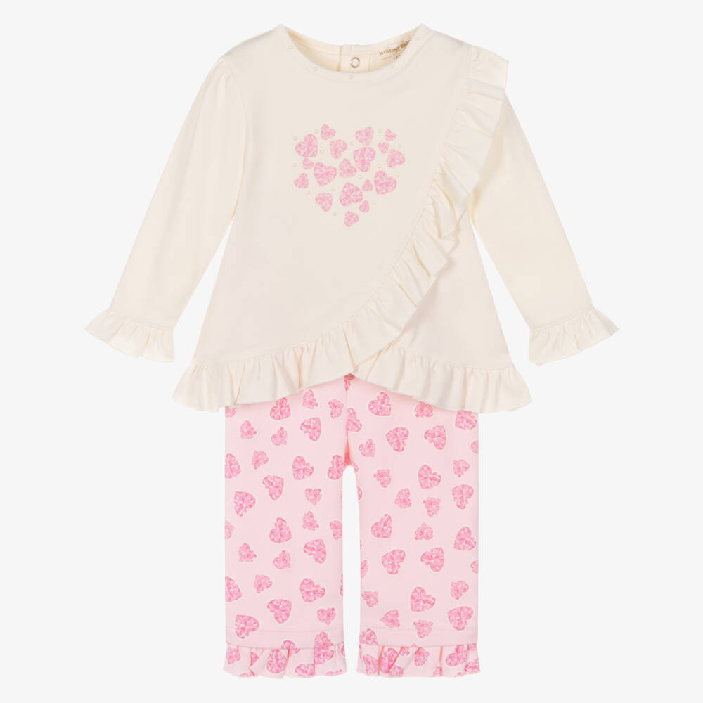 Mintini Baby-Baby Girls Ivory & Pink Heart Leggings Set | Childrensalon Outlet