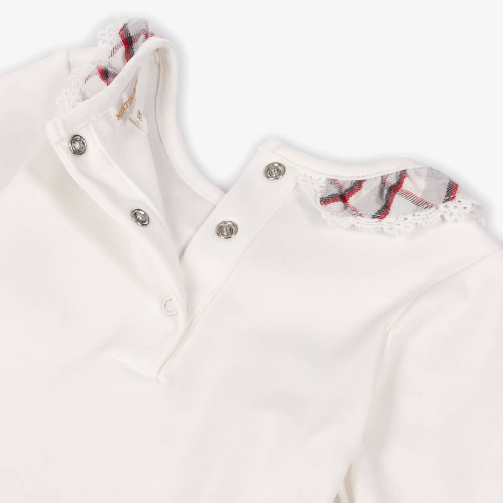 Mintini Baby-Baby Girls Ivory & Red Needlecord Dungaree Set  | Childrensalon Outlet