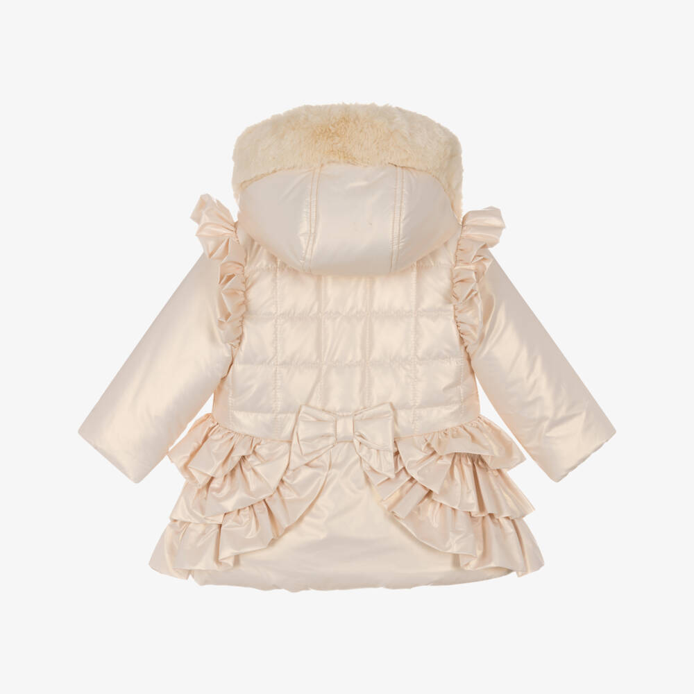 Mintini Baby-Baby Girls Pale Gold Hooded Coat with Ruffles | Childrensalon Outlet