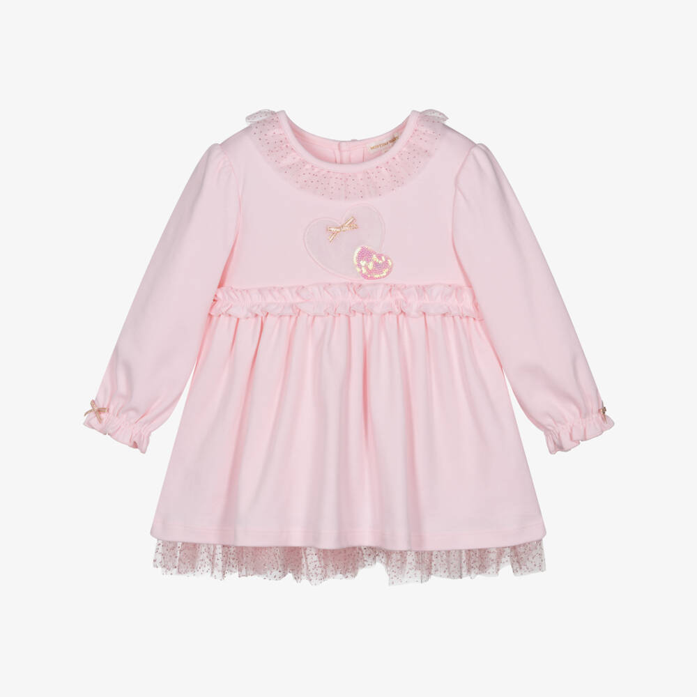 Mintini Baby-Baby Girls Pink Cotton Jersey Dress with Glitter Tulle Trim | Childrensalon Outlet