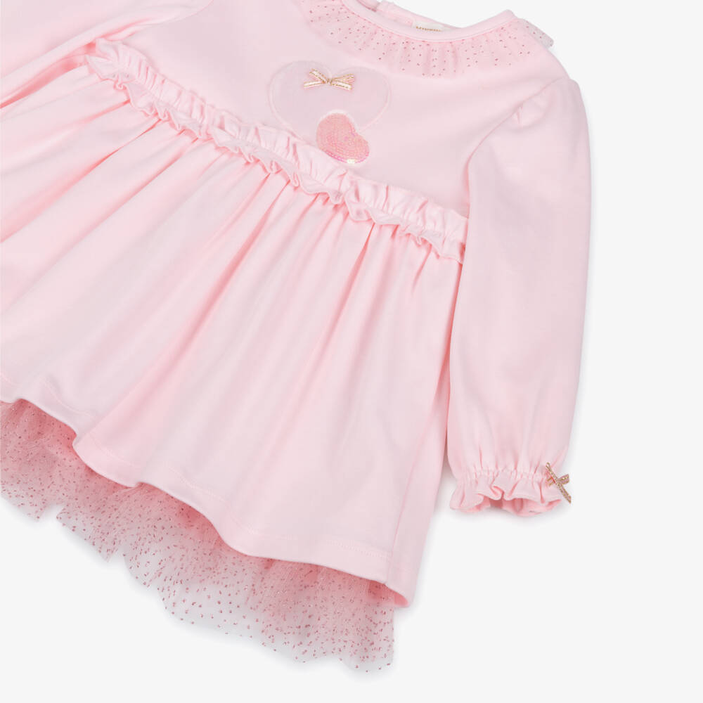 Mintini Baby-Baby Girls Pink Cotton Jersey Dress with Glitter Tulle Trim | Childrensalon Outlet