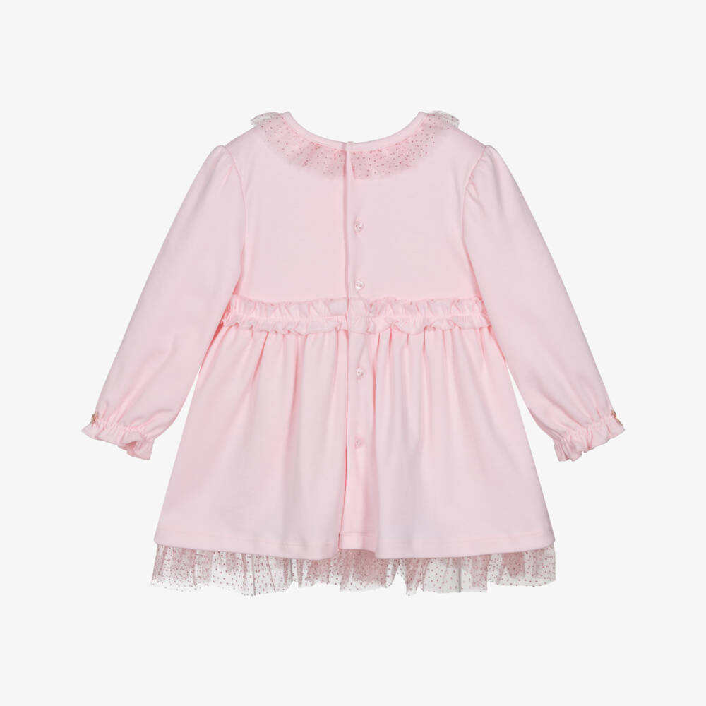 Mintini Baby-Baby Girls Pink Cotton Jersey Dress with Glitter Tulle Trim | Childrensalon Outlet
