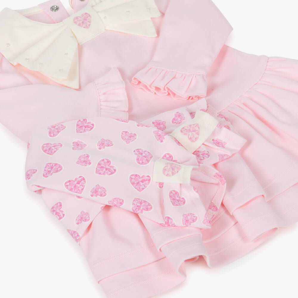 Mintini Baby-Baby Girls Pink Cotton Jersey Leggings Set with Ivory Collar | Childrensalon Outlet