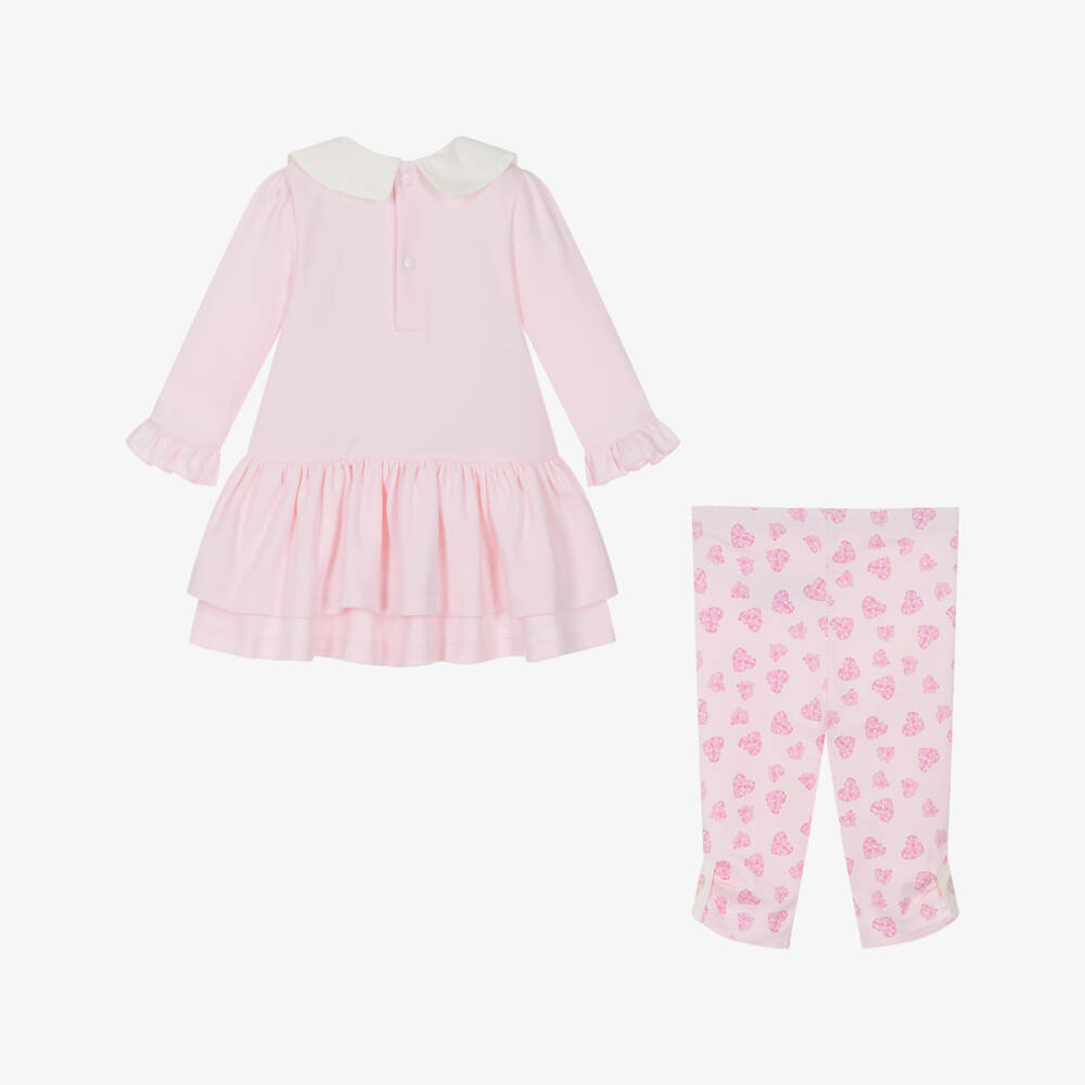 Mintini Baby-Baby Girls Pink Cotton Jersey Leggings Set with Ivory Collar | Childrensalon Outlet