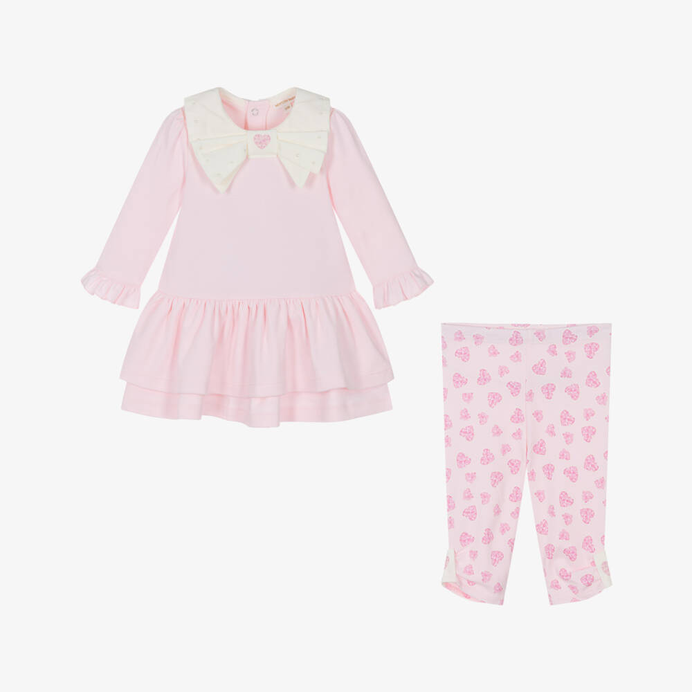 Mintini Baby-Baby Girls Pink Cotton Jersey Leggings Set with Ivory Collar | Childrensalon Outlet