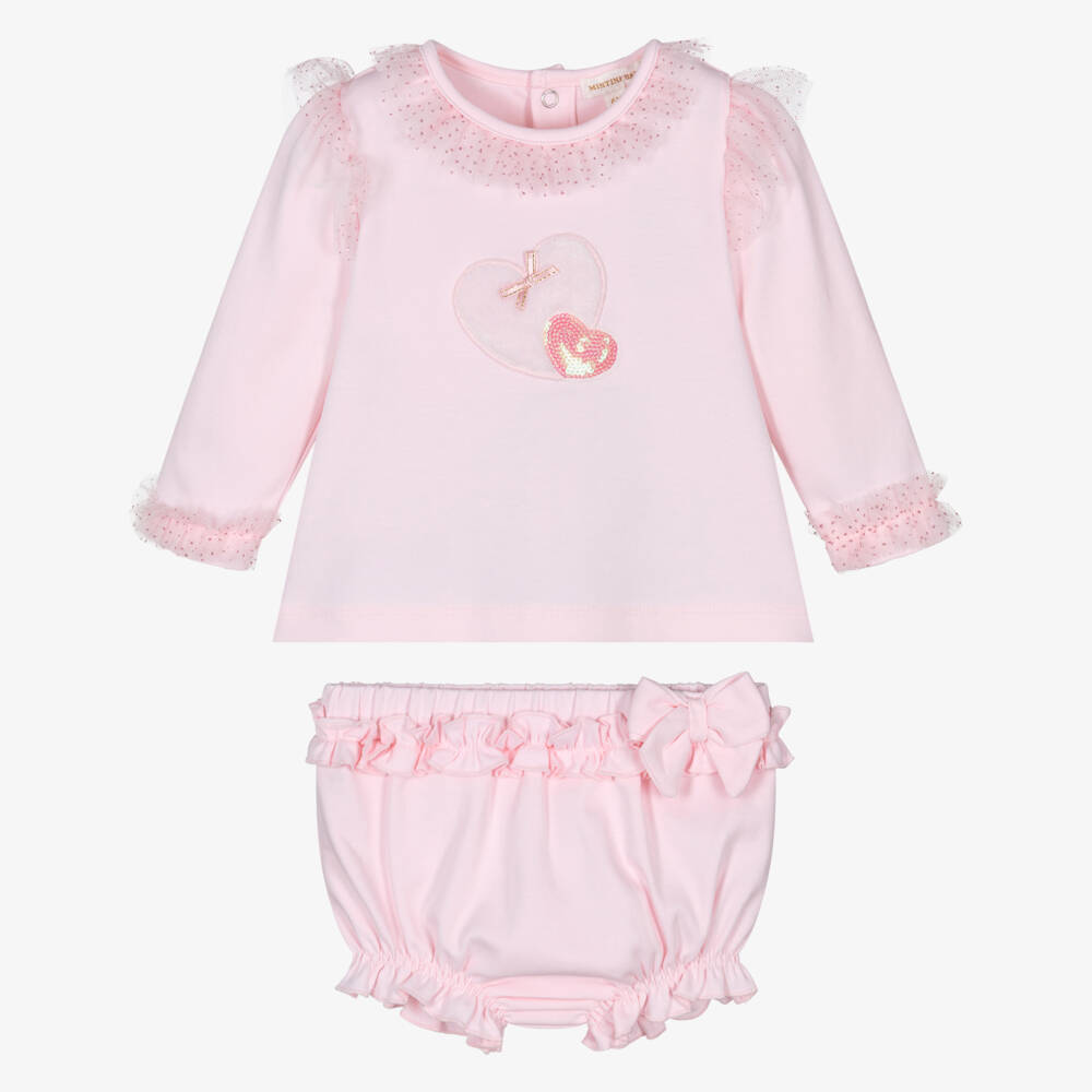 Mintini Baby-Baby Girls Pink Cotton Jersey Shorts Set with Faux Fur Heart | Childrensalon Outlet