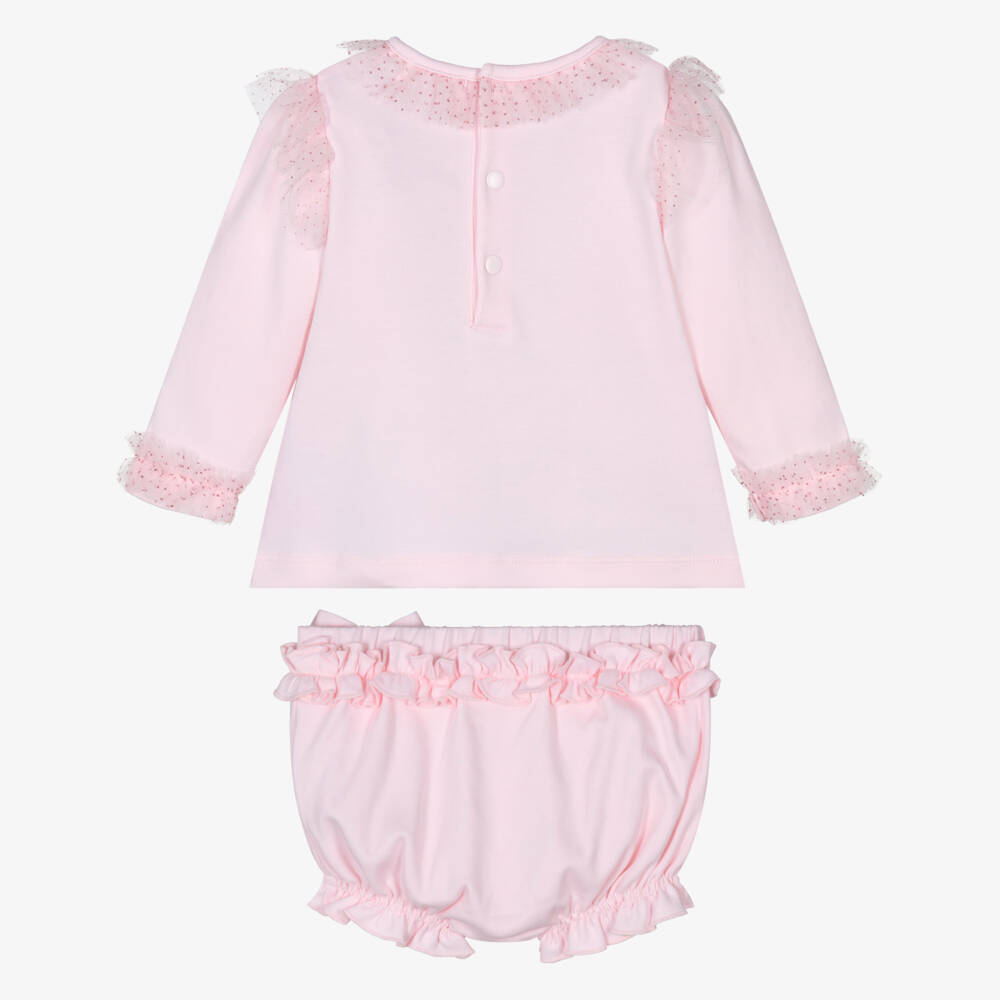 Mintini Baby-Baby Girls Pink Cotton Jersey Shorts Set with Faux Fur Heart | Childrensalon Outlet
