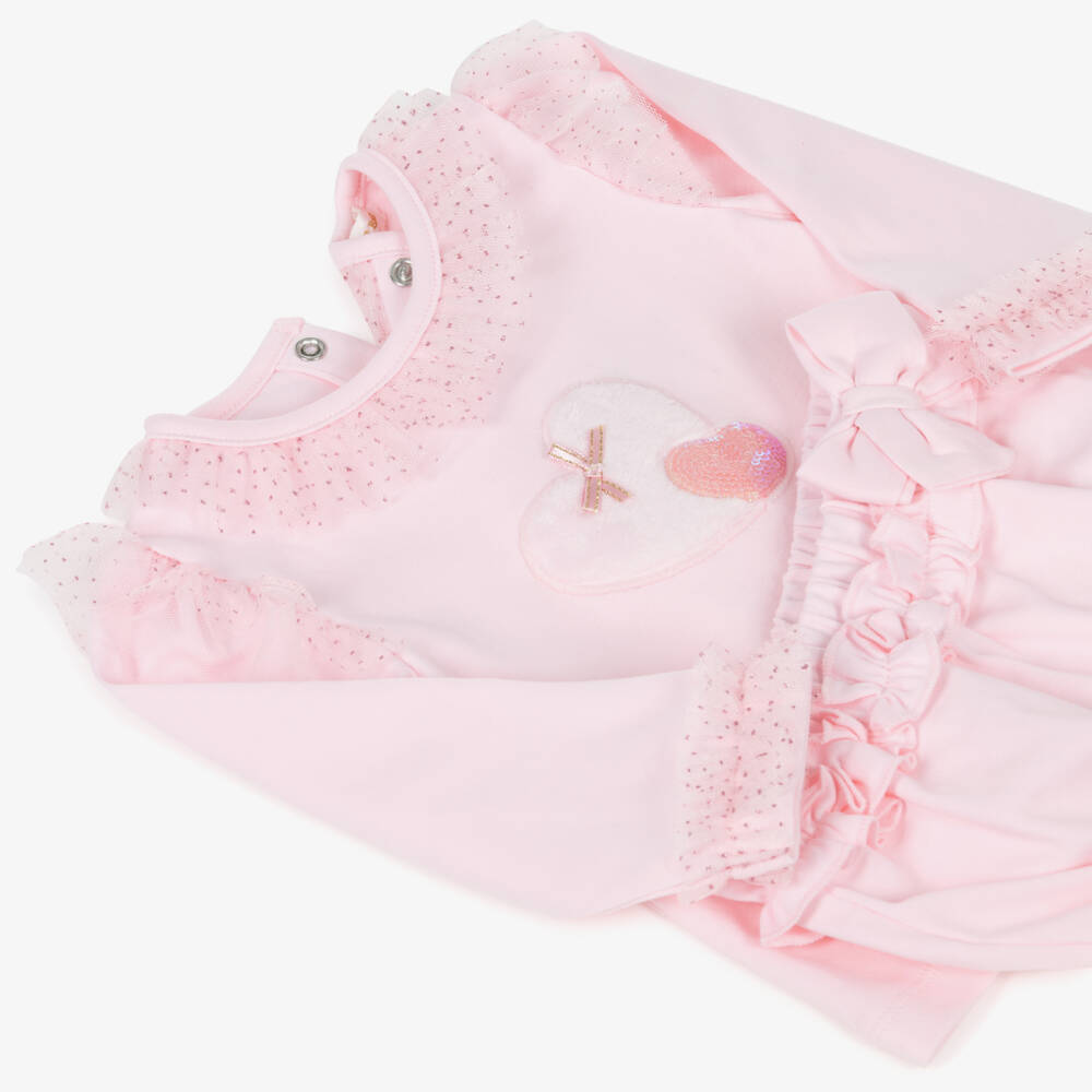 Mintini Baby-Baby Girls Pink Cotton Jersey Shorts Set with Faux Fur Heart | Childrensalon Outlet