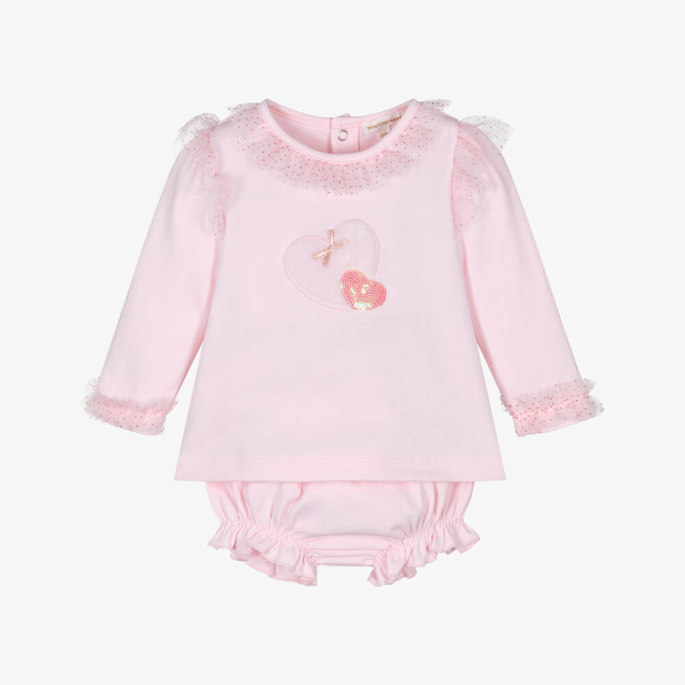 Mintini Baby-Baby Girls Pink Cotton Jersey Shorts Set with Faux Fur Heart | Childrensalon Outlet