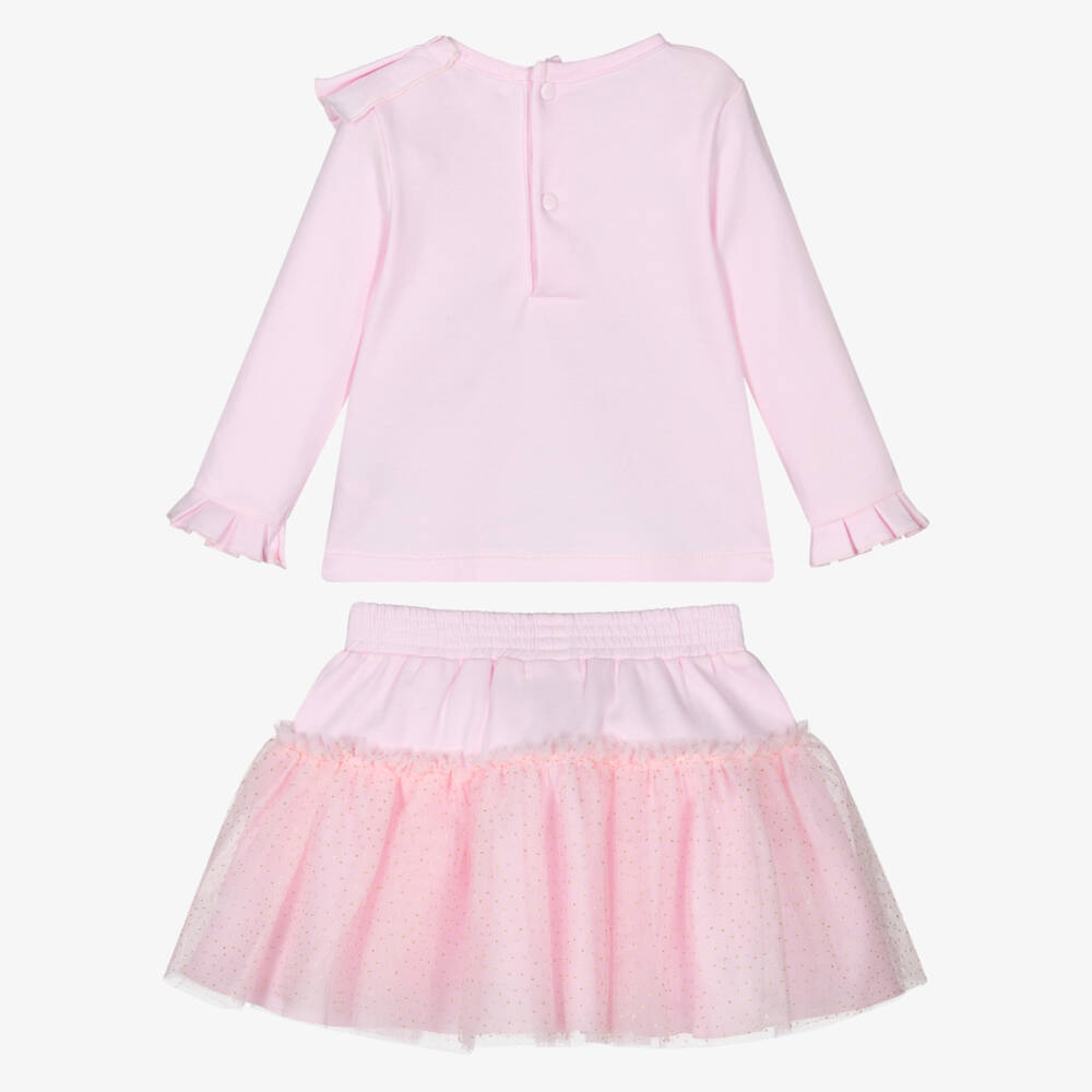 Mintini Baby-Baby Girls Pink Cotton Jersey Skirt Set with Glittery Tulle | Childrensalon Outlet