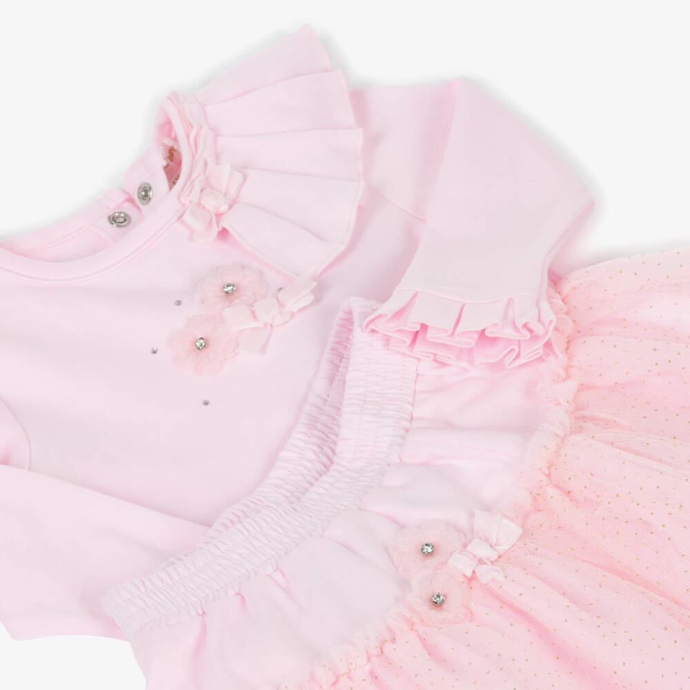 Mintini Baby-Baby Girls Pink Cotton Jersey Skirt Set with Glittery Tulle | Childrensalon Outlet