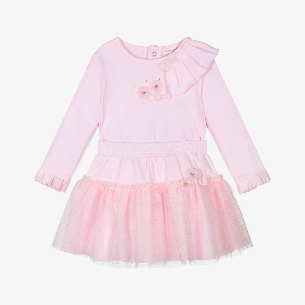 Mintini Baby-Baby Girls Pink Cotton Jersey Skirt Set with Glittery Tulle | Childrensalon Outlet