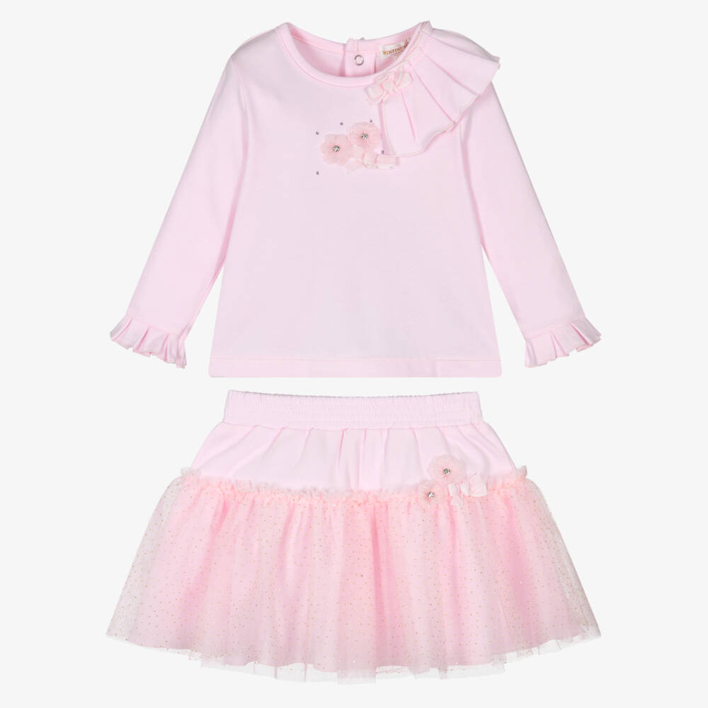 Mintini Baby-Baby Girls Pink Cotton Jersey Skirt Set with Glittery Tulle | Childrensalon Outlet