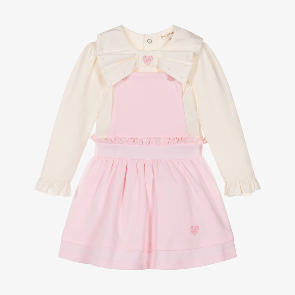 Mintini Baby-Baby Girls Pink Cotton Jersey Skirt Set with Hearts & Bows | Childrensalon Outlet