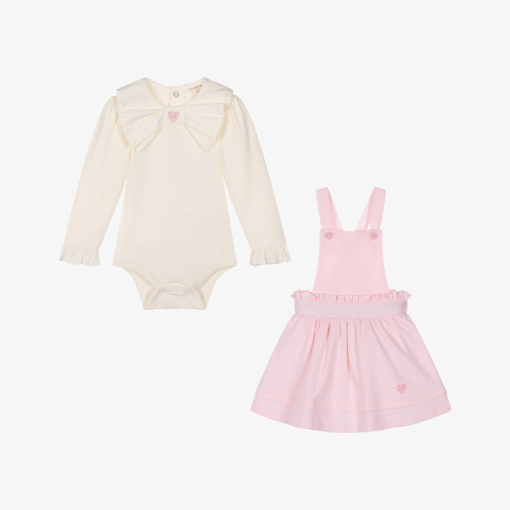 Mintini Baby-Baby Girls Pink Cotton Jersey Skirt Set with Hearts & Bows | Childrensalon Outlet