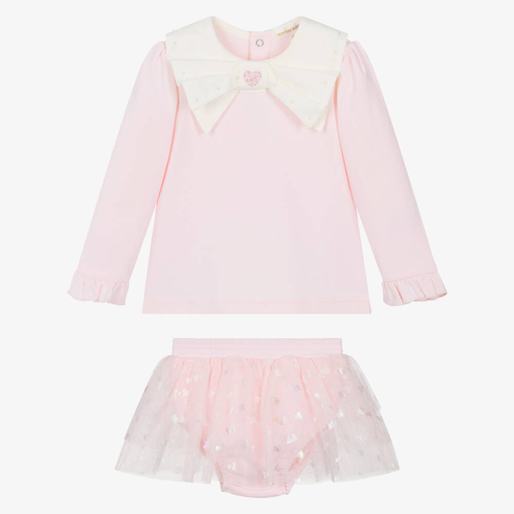 Mintini Baby-Baby Girls Pink Cotton Jersey Top & Tulle Skirt Set | Childrensalon Outlet
