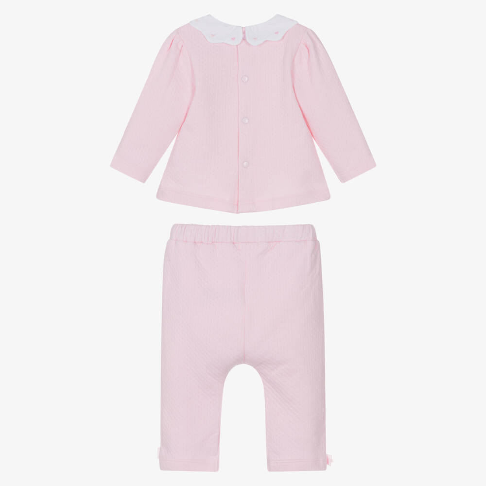 Mintini Baby-Baby Girls Pink Cotton Jersey Trouser Set with Satin Bows | Childrensalon Outlet