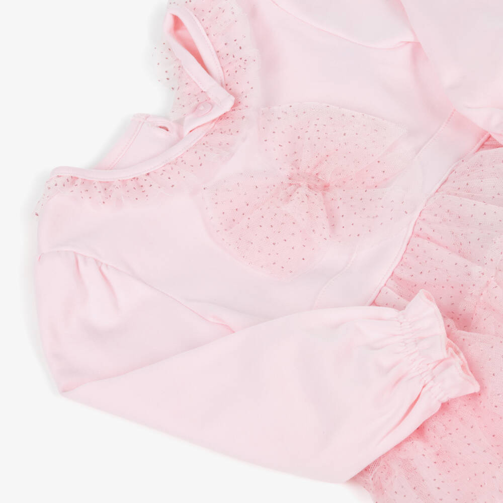 Mintini Baby-Baby Girls Pink Cotton Jersey & Tulle Dress | Childrensalon Outlet