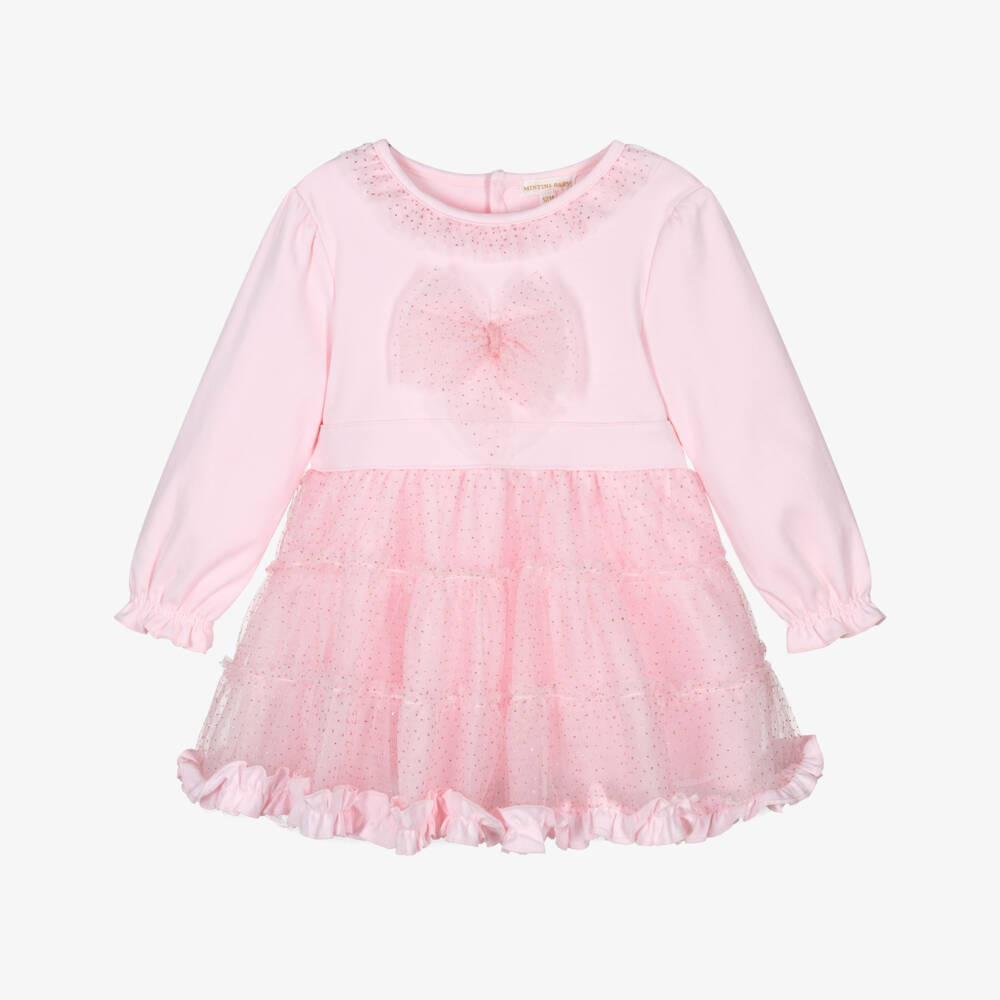 Mintini Baby-Baby Girls Pink Cotton Jersey & Tulle Dress | Childrensalon Outlet