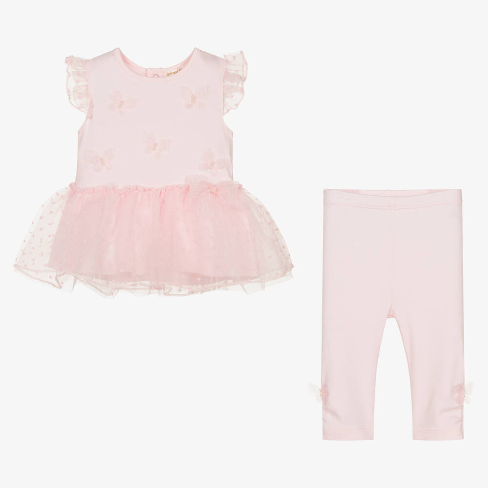 مينتيني بيبي-Baby Girls Pink Cotton Leggings Set | Childrensalon Outlet