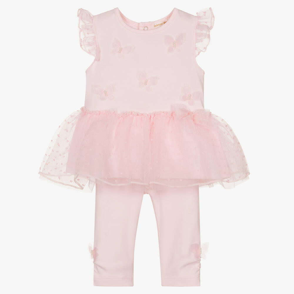 Mintini Baby - Baby Girls Pink Cotton Leggings Set | Childrensalon