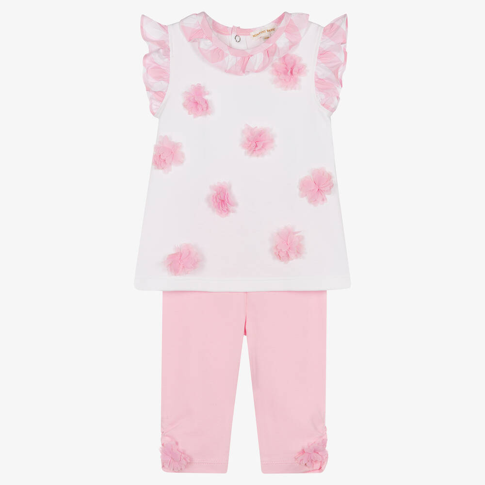 Mintini Baby - Baby Girls Pink Cotton Leggings Set | Childrensalon