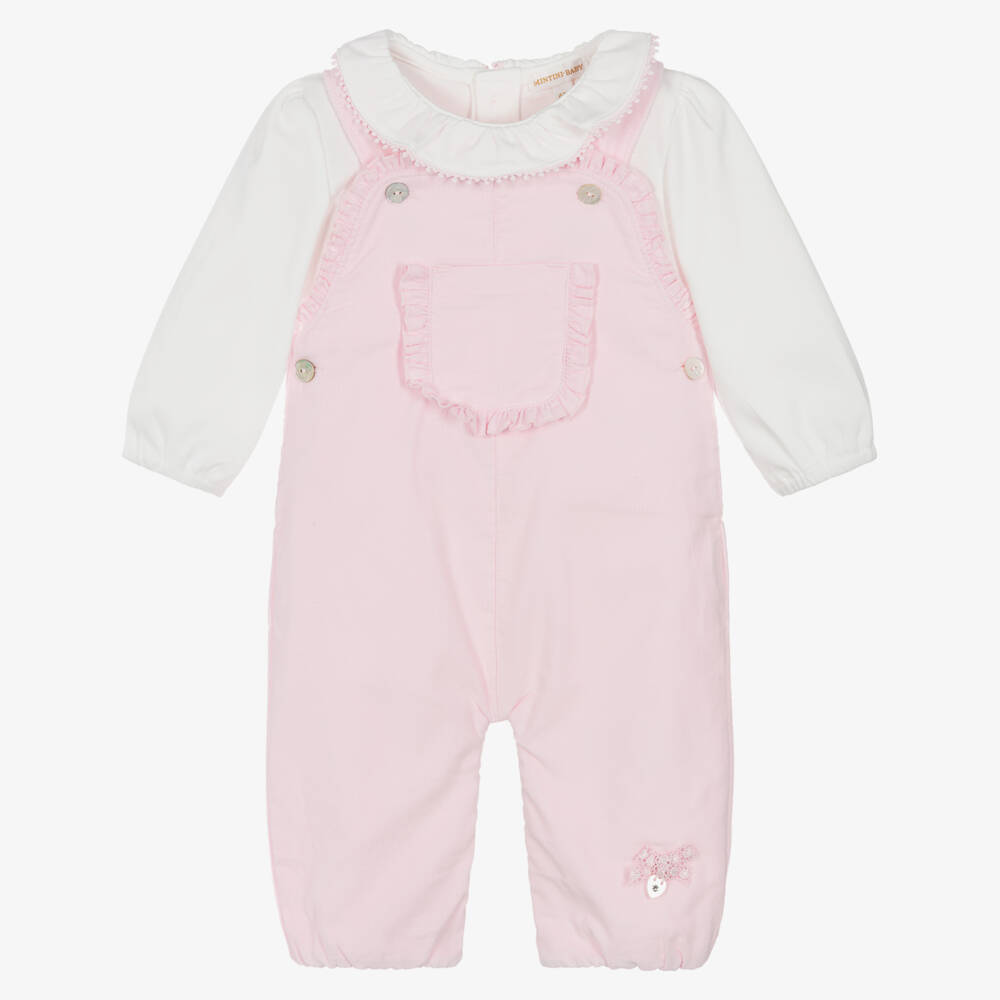 Mintini Baby-Baby Girls Pink Cotton Needlecord Dungaree Set | Childrensalon Outlet
