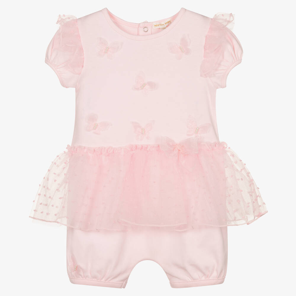 Mintini Baby - Baby Girls Pink Cotton Shortie | Childrensalon