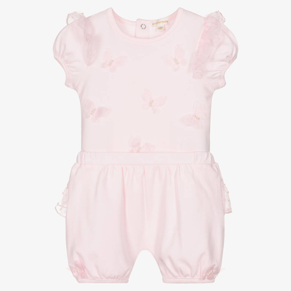 Mintini Baby - Baby Girls Pink Cotton Shorts Set | Childrensalon