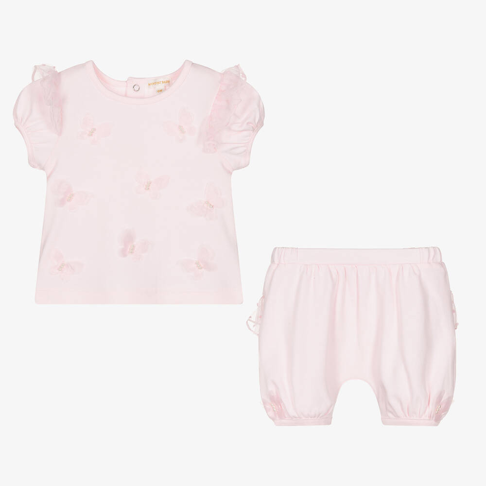 مينتيني بيبي-Baby Girls Pink Cotton Shorts Set | Childrensalon Outlet