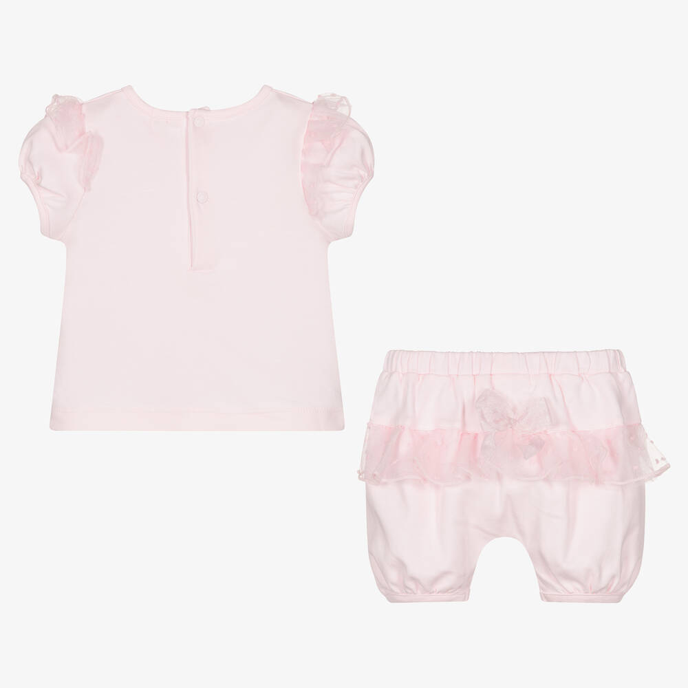 مينتيني بيبي-Baby Girls Pink Cotton Shorts Set | Childrensalon Outlet