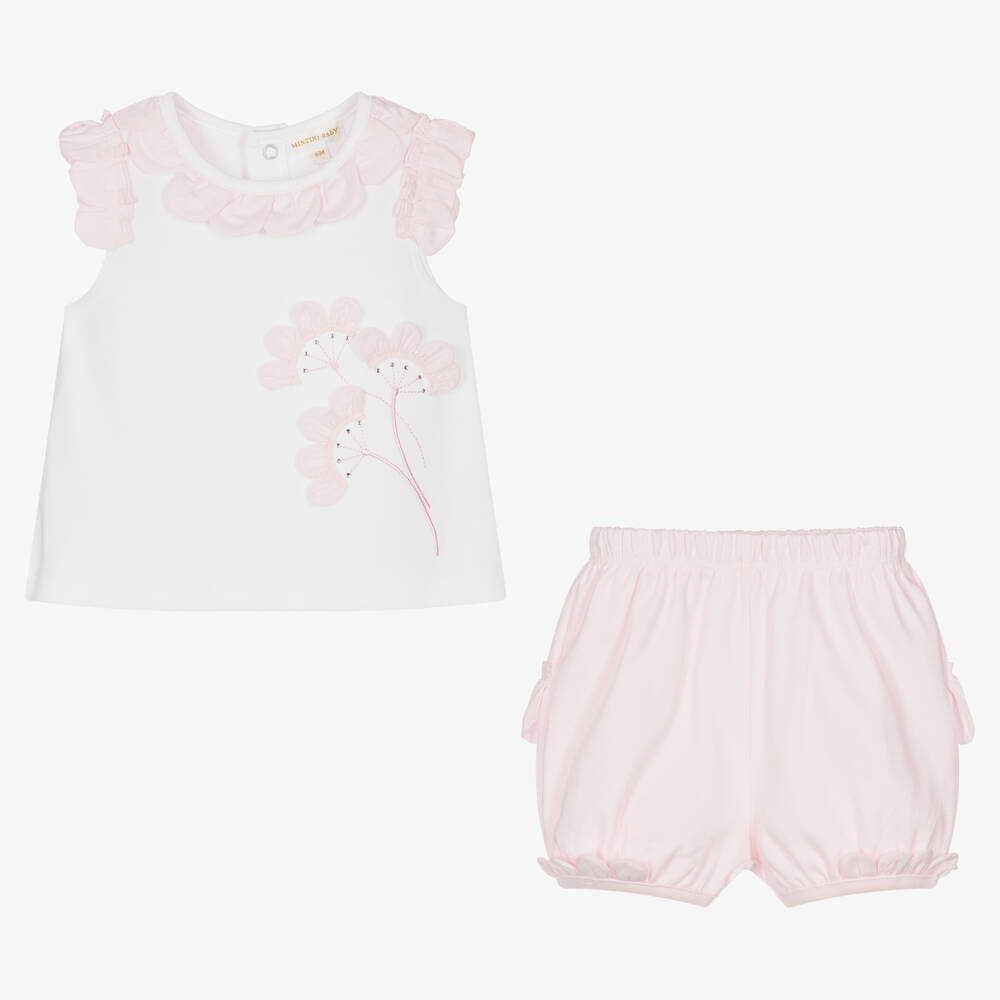 Mintini Baby-Baby Girls Pink Cotton Shorts Set | Childrensalon Outlet
