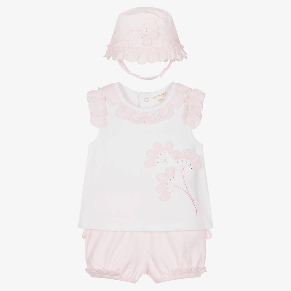 Mintini Baby - Baby Girls Pink Cotton Shorts Set | Childrensalon