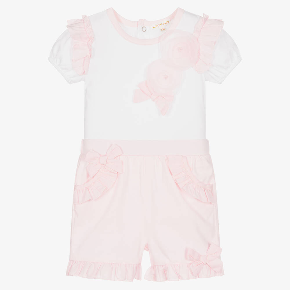 Mintini Baby - Baby Girls Pink Cotton Shorts Set | Childrensalon