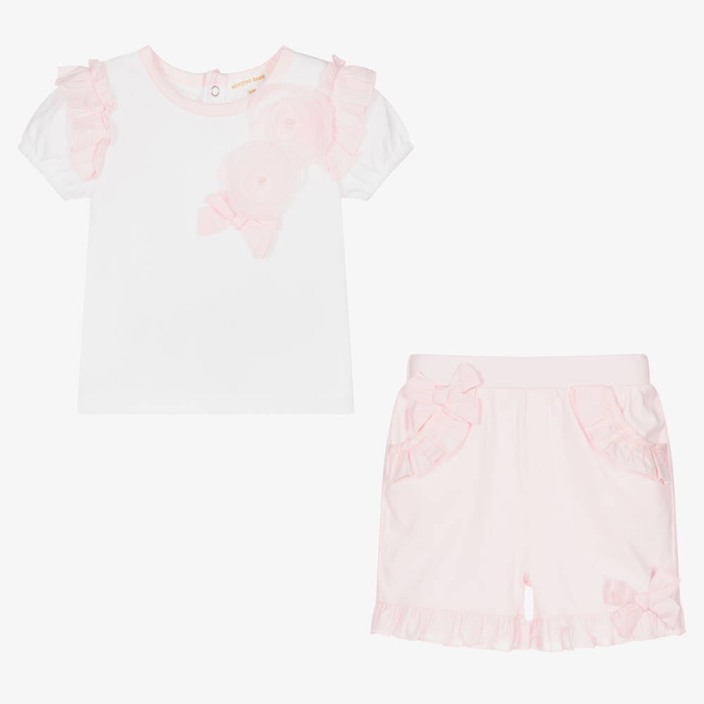 Mintini Baby-Baby Girls Pink Cotton Shorts Set | Childrensalon Outlet