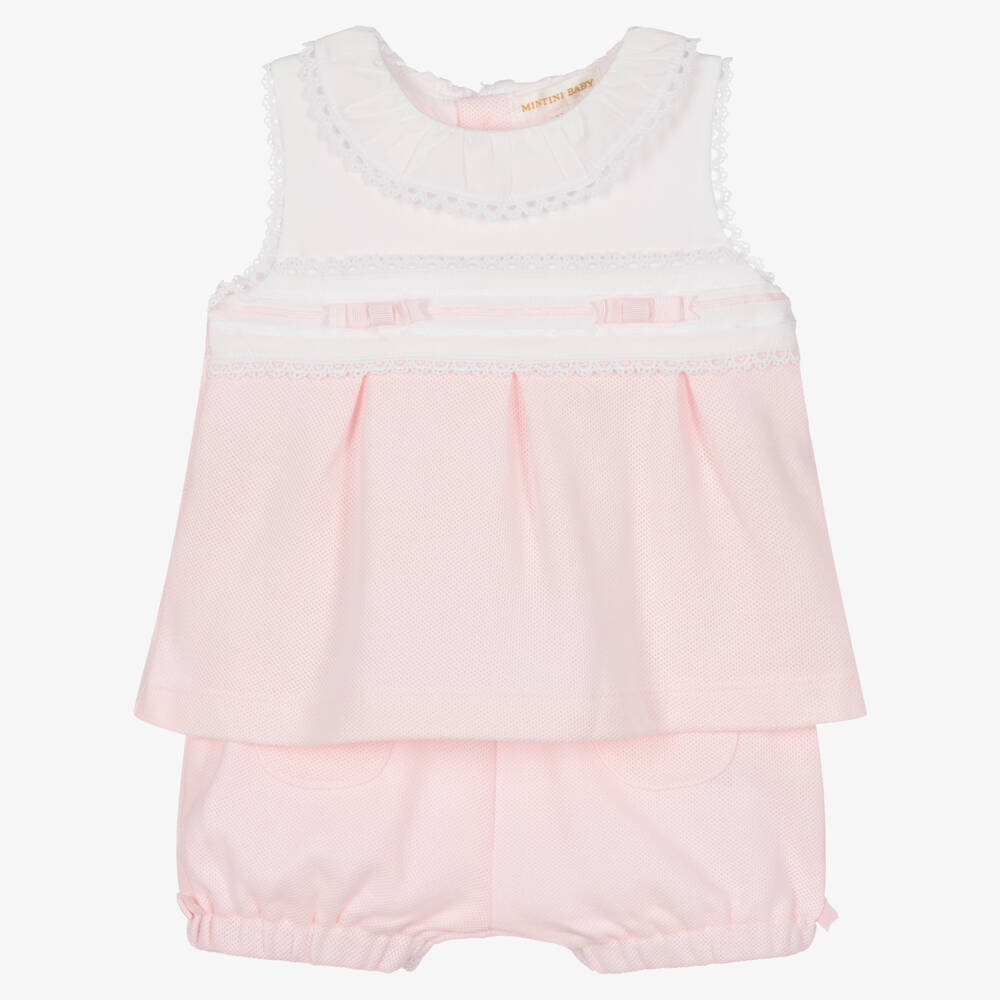 Mintini Baby - Baby Girls Pink Cotton Shorts Set | Childrensalon