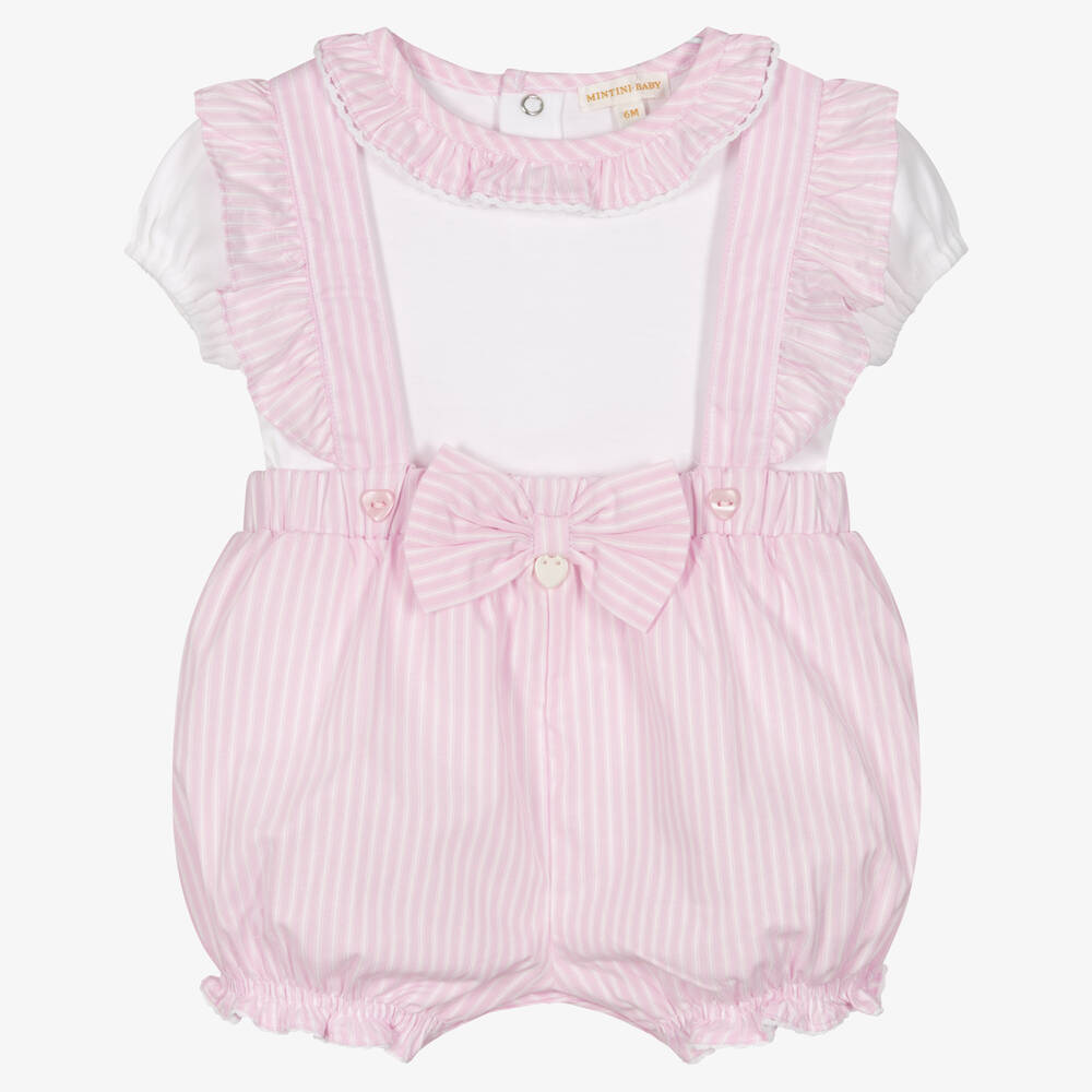 Mintini Baby - Baby Girls Pink Cotton Shorts Set | Childrensalon