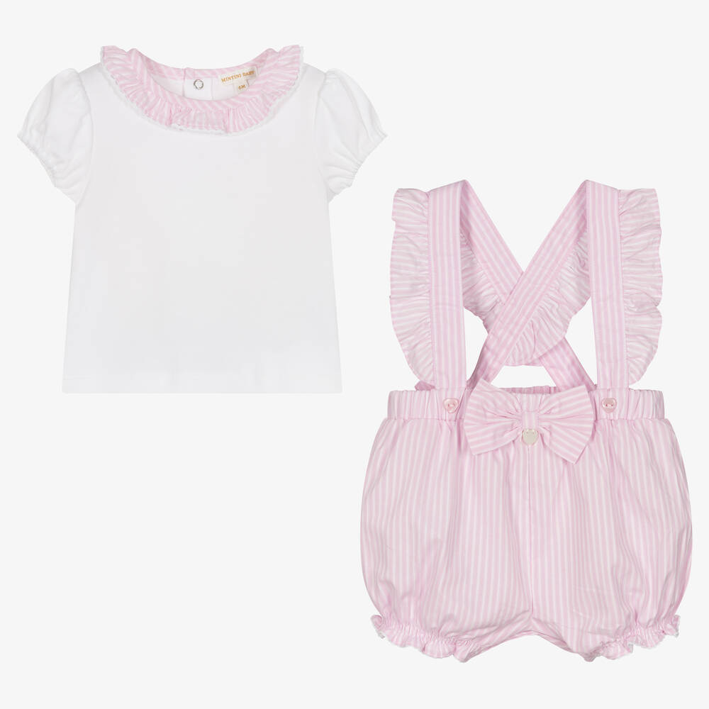مينتيني بيبي-Baby Girls Pink Cotton Shorts Set | Childrensalon Outlet