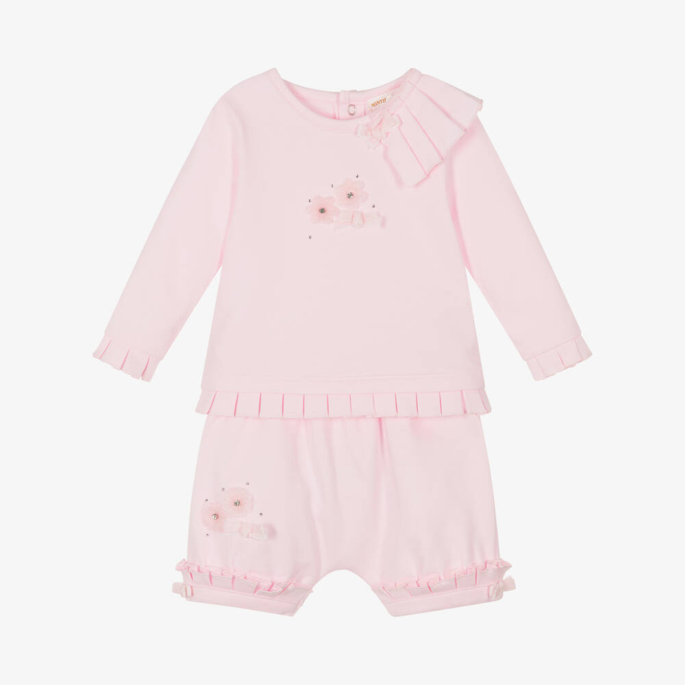 Mintini Baby-Baby Girls Pink Cotton Shorts Set | Childrensalon Outlet