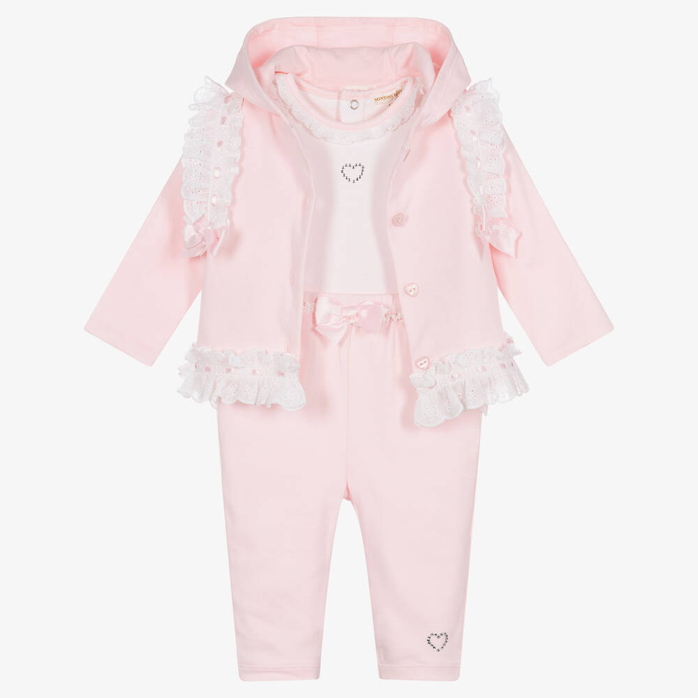 Mintini Baby - Baby Girls Pink Cotton Trouser Set | Childrensalon