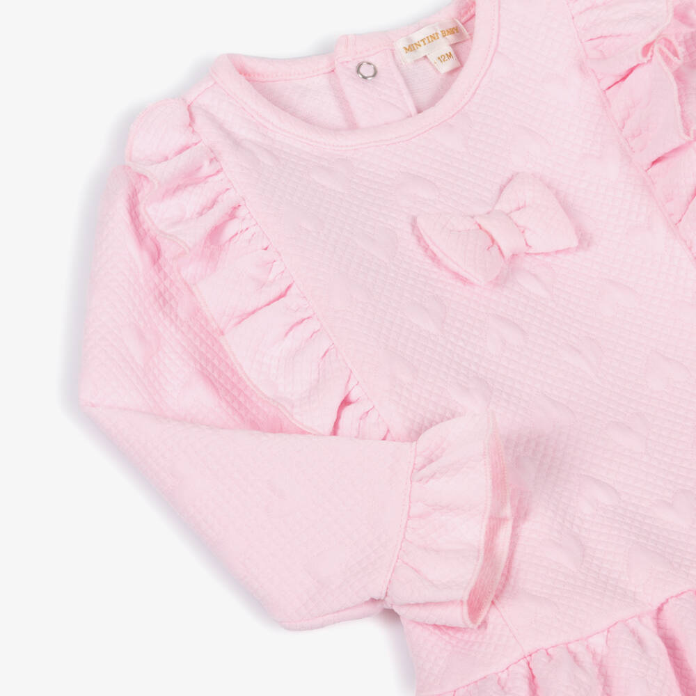 Mintini Baby-Baby Girls Pink Jersey Dress with Ruffles & Bow | Childrensalon Outlet