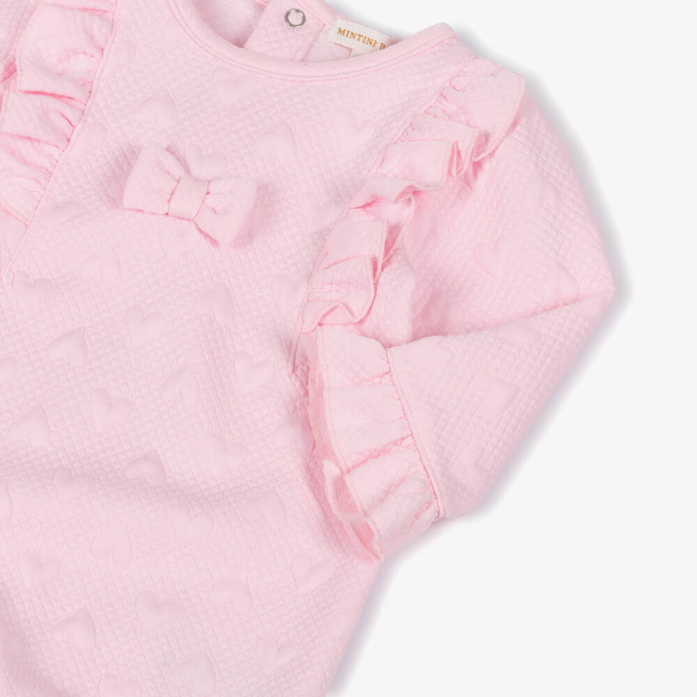 Mintini Baby-Baby Girls Pink Jersey Romper with Quilted Hearts | Childrensalon Outlet