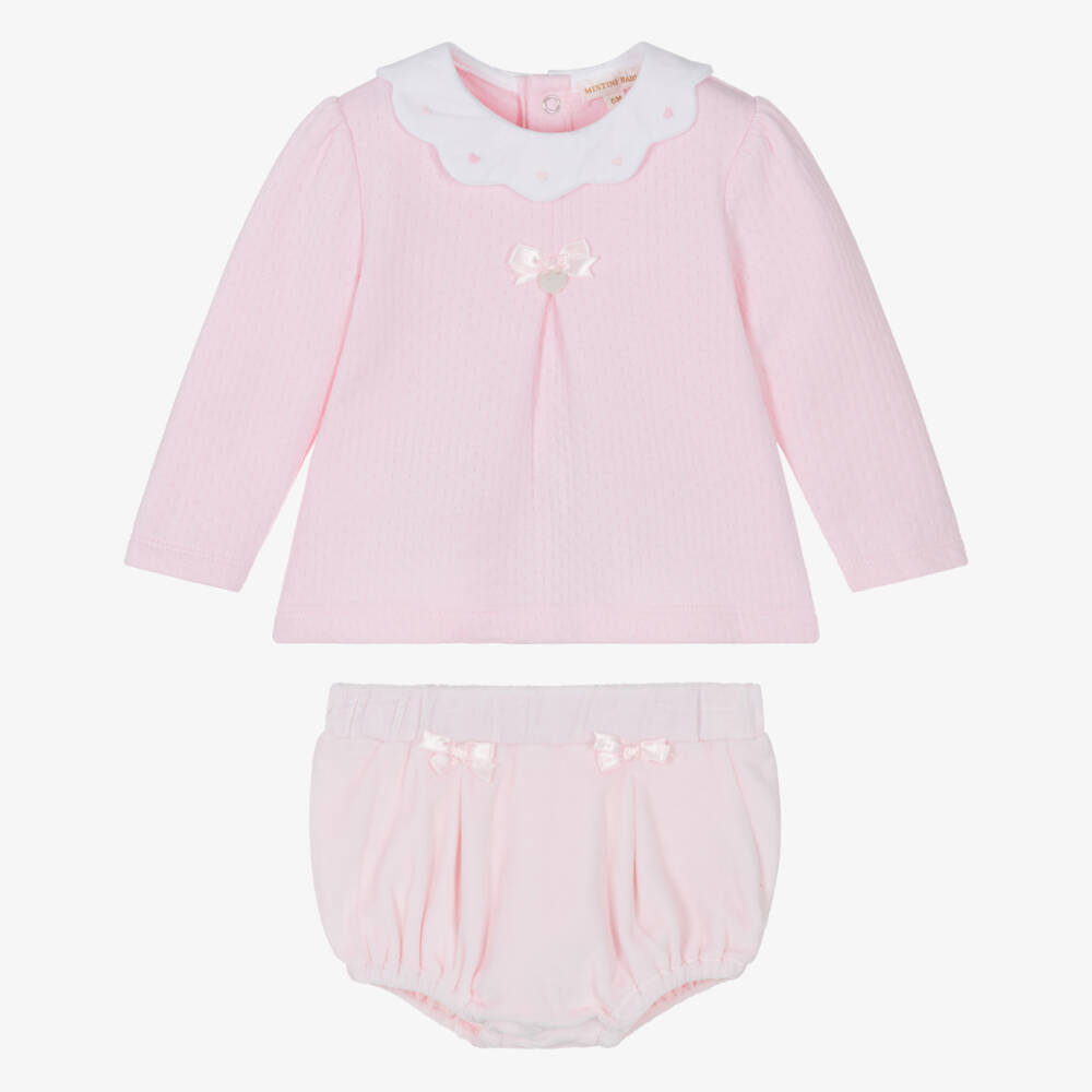 Mintini Baby-Baby Girls Pink Jersey & Velour Shorts Set | Childrensalon Outlet