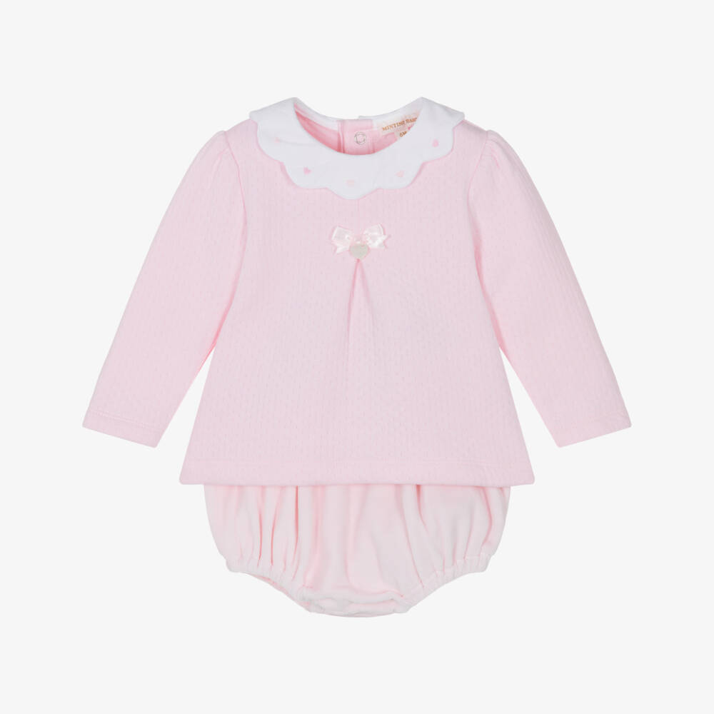 Mintini Baby-Baby Girls Pink Jersey & Velour Shorts Set | Childrensalon Outlet