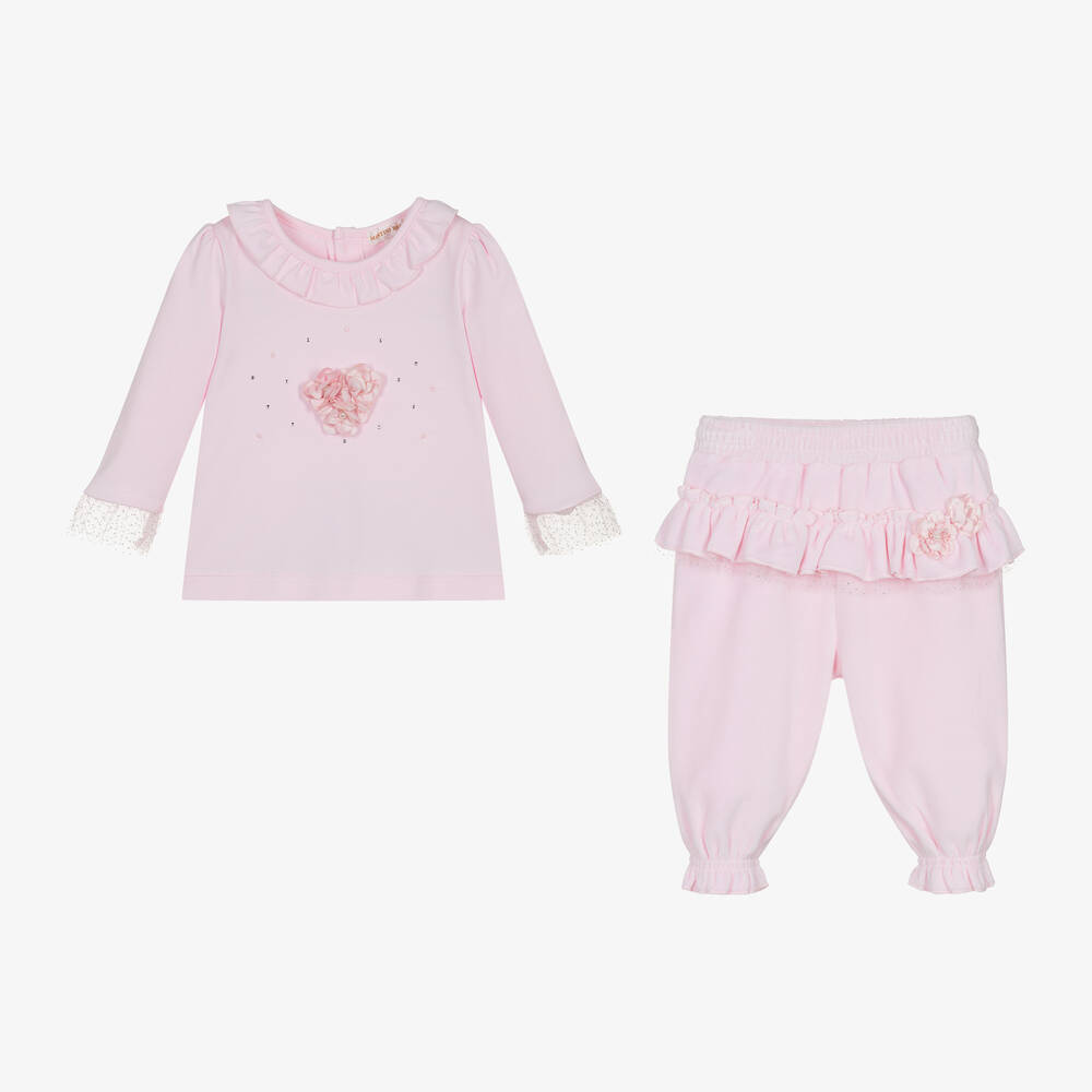 Mintini Baby-Baby Girls Pink Jersey & Velour Trouser Set | Childrensalon Outlet