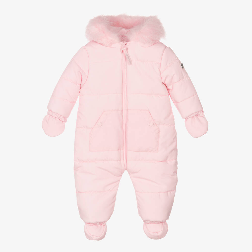Mintini Baby - Baby Girls Pink Padded Snowsuit | Childrensalon